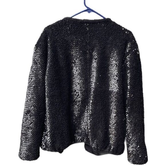 Vero Moda size L sequined faux fur Teddy style open front jacket - Picture 3 of 5